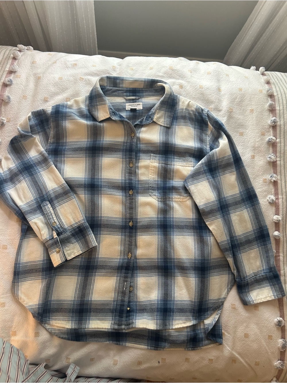 American Eagle Outfitters Blue and White Plaid Shirt NWOT